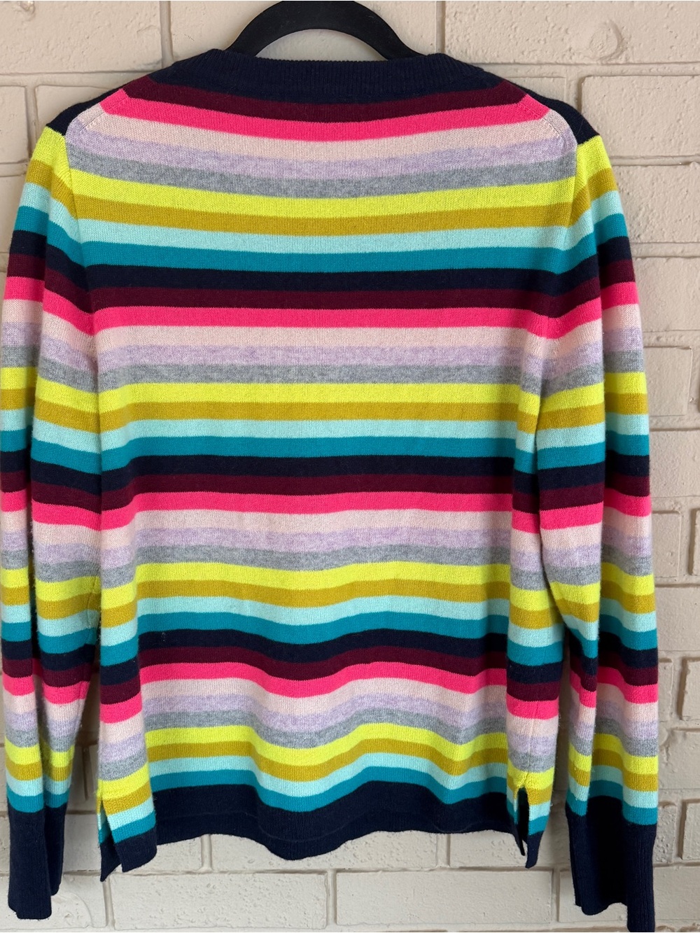 J Crew Women’s Rainbow Striped Cashmere Pullover Crew Neck Sweater Preppy Sz XL - Picture 4 of 6